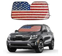 Entemne Car Windscreen Sunshade Vintage Red Blue American Flag Front Windshield Sun Shade Foldable UV Ray Reflector Heat Shield for SUV Van Truck Auto Interior Protector 140x70cm