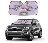Entemne Car Windscreen Sunshade Vintage Roses Purple Lace Floral Front Windshield Sun Shade Foldable UV Ray Reflector Heat Shield for SUV Van Truck Auto Interior Protector 140x70cm
