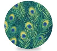 Entemne Coasters Set of 1 Green Peacock Feathers Absorbent Ceramic Drinks Coasters with Cork Backing, Table Protection Heat Resistant Non Slip Bar Cup Mats Housewarming Gift