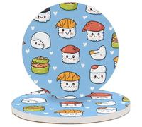 Entemne Coasters Set of 2 Cute Sushi Pattern Japanese Absorbent Ceramic Drinks Coasters with Cork Backing, Table Protection Heat Resistant Non Slip Bar Cup Mats Housewarming Gift