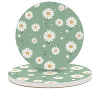 Entemne Coasters Set of 2 Daisy Flowers Pattern Spring Absorbent Ceramic Drinks Coasters with Cork Backing, Table Protection Heat Resistant Non Slip Bar Cup Mats Housewarming Gift