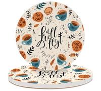 Entemne Coasters Set of 2 Funny Qute But First Coffee Pattern Absorbent Ceramic Drinks Coasters with Cork Backing, Table Protection Heat Resistant Non Slip Bar Cup Mats Housewarming Gift