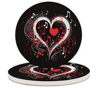 Entemne Coasters Set of 2 Love Heart Music Note Pattern Absorbent Ceramic Drinks Coasters with Cork Backing, Table Protection Heat Resistant Non Slip Bar Cup Mats Housewarming Gift