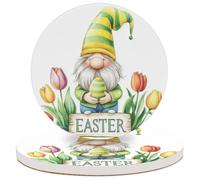 Entemne Coasters Set of 2 Spring Easter Gnome Tulip Flowers Absorbent Ceramic Drinks Coasters with Cork Backing, Table Protection Heat Resistant Non Slip Bar Cup Mats Housewarming Gift