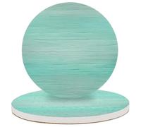 Entemne Coasters Set of 2 Teal Blue Wooden Absorbent Ceramic Drinks Coasters with Cork Backing, Table Protection Heat Resistant Non Slip Bar Cup Mats Housewarming Gift