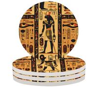 Entemne Coasters Set of 4 Ancient Hieroglyphs Egyptian Absorbent Ceramic Drinks Coasters with Cork Backing, Table Protection Heat Resistant Non Slip Bar Cup Mats Housewarming Gift
