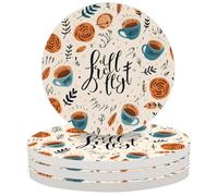 Entemne Coasters Set of 4 Funny Qute But First Coffee Pattern Absorbent Ceramic Drinks Coasters with Cork Backing, Table Protection Heat Resistant Non Slip Bar Cup Mats Housewarming Gift