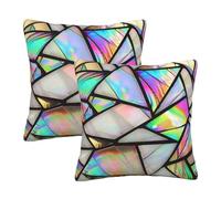 Entemne Colored Refraction Glass Geometric Cushion Covers 45x45cm Sofa Cushion Covers Set of 2 Soft Cozy Square Throw Pillow Cases with Hidden Zipper For Bed Couch Car Bench Decor
