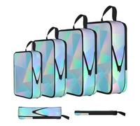 Entemne Compression Packing Cubes For Travel, 4pcs Expandable Suitcase Organisers Rainbow Pastel Geometric Iridescent Lightweight Water-Resistant Storage Bags For Holidays Business Trips Luggage