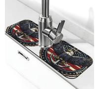 Entemne Cool USA Flag Bald Eagle Faucet Mat for Kitchen Sink Absorbent Splash Guard Drip Catcher Tray Faucet Draining Pad Tap Mat for Bathroom Counter