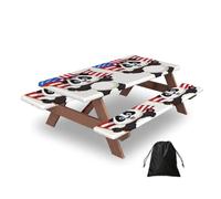 Entemne Cute Panda American Flag Picnic Table Cover Set with 2 Bench Covers, 5ft Waterproof Windproof Fitted Tablecloth Table Protector with Elastic Edged for Camping BBQ RV Garden Parties