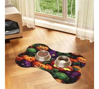 Entemne Dog Feeding Mat Absorbent Dog Bowl Mat With Non-Slip Rubber Backing 50x30cm Halloween Pumpkin Funny Ghost Pet Feeding Mats For Cat Waterproof Water Bowl Pad Placemat Protect Floor