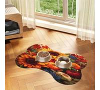 Entemne Dog Feeding Mat Absorbent Dog Bowl Mat With Non-Slip Rubber Backing 50x30cm Harvest Sunflowers Autumn Pet Feeding Mats For Cat Waterproof Water Bowl Pad Placemat Protect Floor