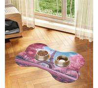 Entemne Dog Feeding Mat Absorbent Dog Bowl Mat With Non-Slip Rubber Backing 50x30cm Pink Paris Eiffel Tower Trees Pet Feeding Mats For Cat Waterproof Water Bowl Pad Placemat Protect Floor