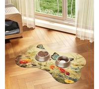 Entemne Dog Feeding Mat Absorbent Dog Bowl Mat With Non-Slip Rubber Backing 50x30cm Retro Beautiful Wild Flowers Butterflies Pet Feeding Mats For Cat Waterproof Water Bowl Pad Placemat Protect Floor