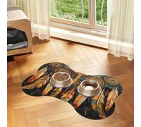 Entemne Dog Feeding Mat Absorbent Dog Bowl Mat With Non-Slip Rubber Backing 60x40cm Ethnic Feather Dreamcatcher Pet Feeding Mats For Cat Waterproof Water Bowl Pad Placemat Protect Floor
