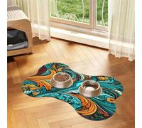 Entemne Dog Feeding Mat Absorbent Dog Bowl Mat With Non-Slip Rubber Backing 60x40cm Ethnic Indian Floral Paisley Pet Feeding Mats For Cat Waterproof Water Bowl Pad Placemat Protect Floor