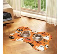 Entemne Dog Feeding Mat Absorbent Dog Bowl Mat With Non-Slip Rubber Backing 60x40cm Halloween Pumpkins Ghost Cats Pattern Pet Feeding Mats For Cat Waterproof Water Bowl Pad Placemat Protect Floor