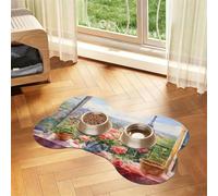 Entemne Dog Feeding Mat Absorbent Dog Bowl Mat With Non-Slip Rubber Backing 60x40cm Paris Eiffel Flower Art Painting Pet Feeding Mats For Cat Waterproof Water Bowl Pad Placemat Protect Floor