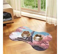 Entemne Dog Feeding Mat Absorbent Dog Bowl Mat With Non-Slip Rubber Backing 60x40cm Paris Eiffel Towel Pink Pet Feeding Mats For Cat Waterproof Water Bowl Pad Placemat Protect Floor