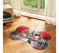 Entemne Dog Feeding Mat Absorbent Dog Bowl Mat With Non-Slip Rubber Backing 60x40cm Paris Eiffel Tower Tree Pet Feeding Mats For Cat Waterproof Water Bowl Pad Placemat Protect Floor