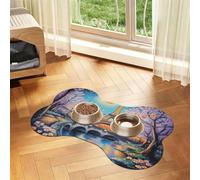 Entemne Dog Feeding Mat Absorbent Dog Bowl Mat With Non-Slip Rubber Backing 60x40cm Paris Eiffel Tower Flower Pet Feeding Mats For Cat Waterproof Water Bowl Pad Placemat Protect Floor