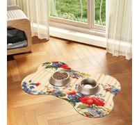 Entemne Dog Feeding Mat Absorbent Dog Bowl Mat With Non-Slip Rubber Backing 60x40cm Retro Colorful Flowers Pet Feeding Mats For Cat Waterproof Water Bowl Pad Placemat Protect Floor