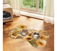 Entemne Dog Feeding Mat Absorbent Dog Bowl Mat With Non-Slip Rubber Backing 60x40cm Retro Newspaper Sunflowers Pet Feeding Mats For Cat Waterproof Water Bowl Pad Placemat Protect Floor