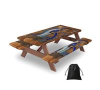 Entemne Egyptian Horus Eye Picnic Table Cover Set with 2 Bench Covers, 5ft Waterproof Windproof Fitted Tablecloth Table Protector with Elastic Edged for Camping BBQ RV Garden Parties