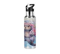 Entemne Funny Otter Animal Insulated Water Bottle with Straw 600ml Kids Water Bottles Leakproof Stainless Steel Vacuum Bottle for Boys Girls Adult Outdoor Sports Thermos Flask