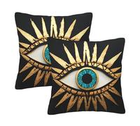 Entemne Golden Evil Eyes Cushion Covers 55x55cm Sofa Cushion Covers Set of 2 Soft Cozy Square Throw Pillow Cases with Hidden Zipper For Bed Couch Car Bench Decor
