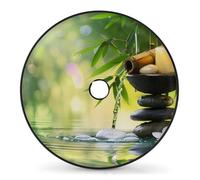 Entemne Japanese Zen Bamboo Art Painting Spare Tyre Cover with Backup Camera Hole 15 In Dust-Proof Waterproof Tire Cover for RV Trailer Jeep SUV Wheel Protector for Diameter 74CM/29in