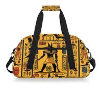 Entemne Kids Duffle Bag Egyptian Hieroglyphs Anubis Water-Resistant Gym Sports Bag Lightweight Travel Duffel for Boys Girls Carry On Overnight Weekender Bag