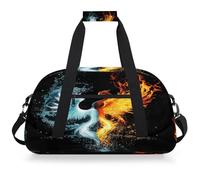 Entemne Kids Duffle Bag Fire Water Phoenix Abstract Water-Resistant Gym Sports Bag Lightweight Travel Duffel for Boys Girls Carry On Overnight Weekender Bag