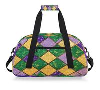 Entemne Kids Duffle Bag Mardi Gras Glitter Morocco Pattern Water-Resistant Gym Sports Bag Lightweight Travel Duffel for Boys Girls Carry On Overnight Weekender Bag