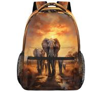 Entemne Kids School Bag for Boys Girls-African Animal Elephant Tree Large Rucksack for Primary Secondary School Waterproof Lightweight Bookbag for Teens Travel Hiking