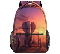 Entemne Kids School Bag for Boys Girls-African Elephant Sunset Large Rucksack for Primary Secondary School Waterproof Lightweight Bookbag for Teens Travel Hiking