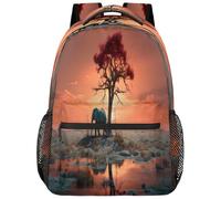 Entemne Kids School Bag for Boys Girls-African Elephant Sunset Tree Large Rucksack for Primary Secondary School Waterproof Lightweight Bookbag for Teens Travel Hiking