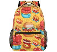 Entemne Kids School Bag for Boys Girls-Bread Tasty Hamburg Pattern Large Rucksack for Primary Secondary School Waterproof Lightweight Bookbag for Teens Travel Hiking
