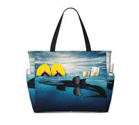 Entemne Large Beach Bag With Zip Turquoise Sea Killer Whale Orca Waterproof Sand-Proof Beach Tote Bag Foldable Swim Bag For Women Travel Holiday Gym Pool Caravan