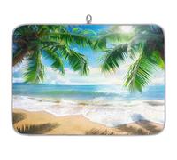 Entemne Large Dish Drying Mat 45x60cm Hawaii Beach Palm Trees Drying Mat for Kitchen Counter Protector Absorbent Heat Resistant Coffee Bar Mats Drainer Rack Pad
