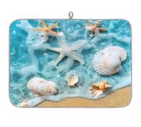 Entemne Large Dish Drying Mat 45x60cm Summer Seashells Ocean Beach Drying Mat for Kitchen Counter Protector Absorbent Heat Resistant Coffee Bar Mats Drainer Rack Pad