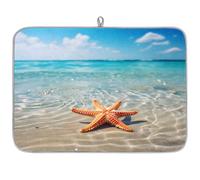 Entemne Large Dish Drying Mat 45x60cm Summer Starfish Sea Beach Drying Mat for Kitchen Counter Protector Absorbent Heat Resistant Coffee Bar Mats Drainer Rack Pad