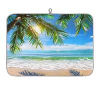 Entemne Large Dish Drying Mat 45x60cm Tropical Beach Palm Trees Sea Drying Mat for Kitchen Counter Protector Absorbent Heat Resistant Coffee Bar Mats Drainer Rack Pad