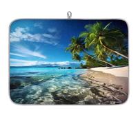 Entemne Large Dish Drying Mat 45x60cm Tropical Hawaii Beach Sea Drying Mat for Kitchen Counter Protector Absorbent Heat Resistant Coffee Bar Mats Drainer Rack Pad