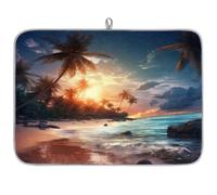 Entemne Large Dish Drying Mat 45x60cm Tropical Hawaii Palm Tree Sea Beach Drying Mat for Kitchen Counter Protector Absorbent Heat Resistant Coffee Bar Mats Drainer Rack Pad