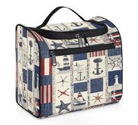 Entemne Large Hanging Makeup Bag for Travel, Red Blue Nautical Anchor Lighthouse Cosmetic Toiletry Organiser with Pockets Waterproof Portable Makeup Case for Women Ladies Girls Men Gifts