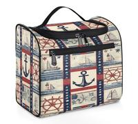 Entemne Large Hanging Makeup Bag for Travel, Ship Nautical Anchor Rudder Lighthouse Cosmetic Toiletry Organiser with Pockets Waterproof Portable Makeup Case for Women Ladies Girls Men Gifts