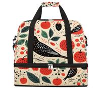 Entemne Large Travel Bag for Women Men Abstract Apples Birds Foldable Duffle Holdall Bag with Shoe Compartment Lightweight Carry on Luggage Tote Overnight Weekender Duffels