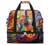 Entemne Large Travel Bag for Women Men Abstract Music Guitar Foldable Duffle Holdall Bag with Shoe Compartment Lightweight Carry on Luggage Tote Overnight Weekender Duffels